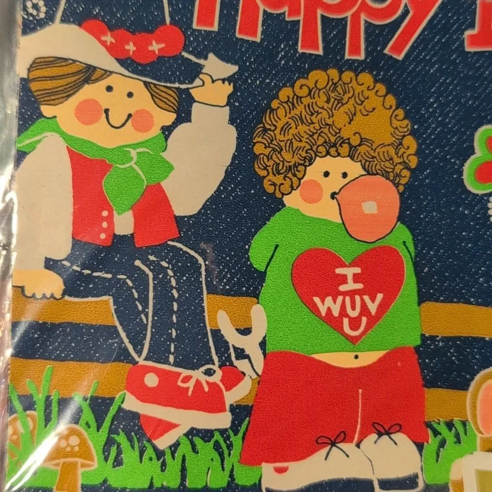 Vintage Buzza Kids Happy Birthday‎ Wrapping Paper NIP Rare